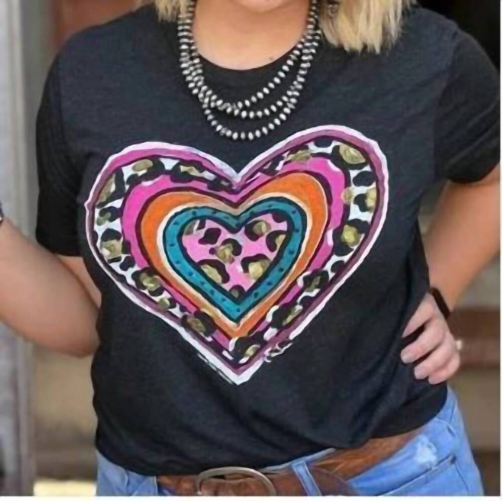 NEW TEXAS TRUE THREADS callie ann stetler leopard heart tee in black